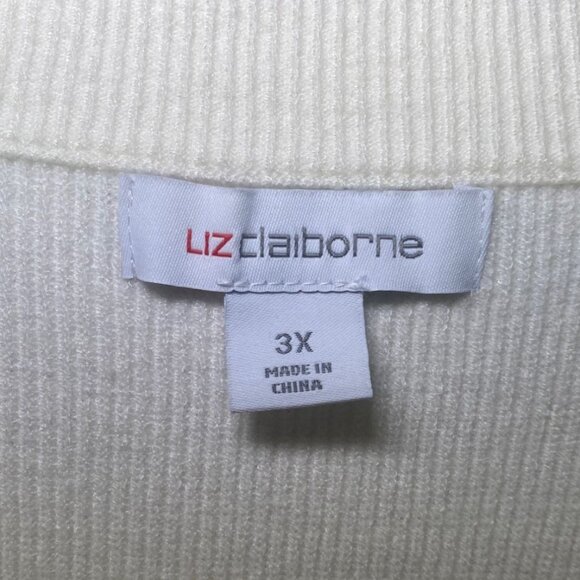 Liz Claiborne Womens 3X Cream & Black Striped Sweater Square Neck Stretchy - Picture 4 of 5